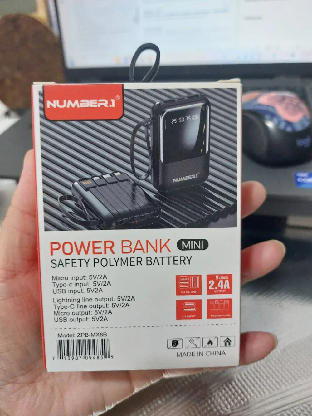 Number.1 power bank 10000mah small smart travel chargers pocket size BLACK with